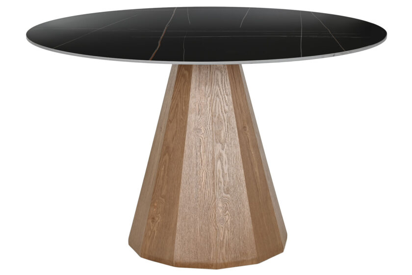 Table de repas ronde 120cm en céramique et bois SAHARA