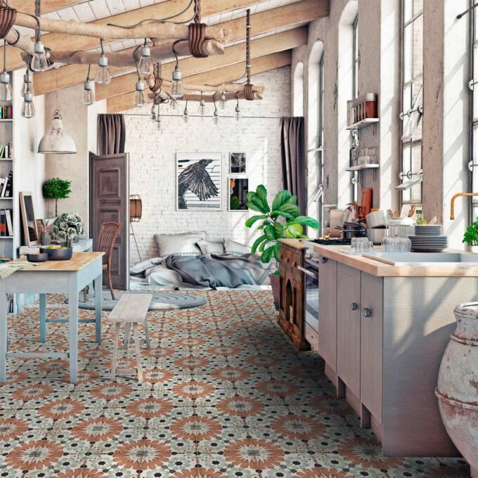 Carrelage aspect carreau de ciment vintage Nanda Tiles Loft Floor SYLVANIA 20x20