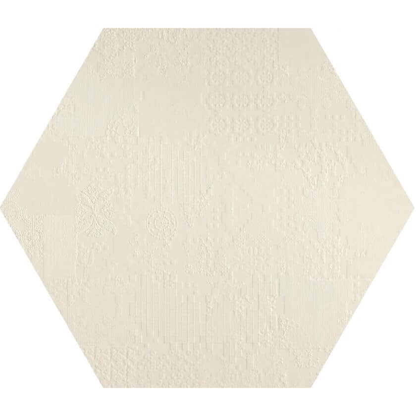 Carrelage sol décoratif hexagonal blanc cassé Mutina Déchirer DÉCOR BIANCO 60x60