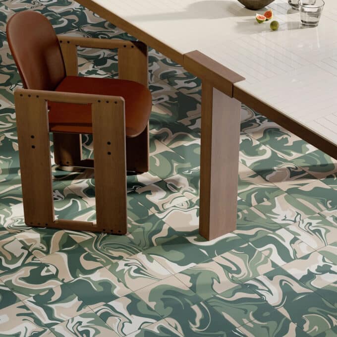 Carrelage en grès cérame FLUID MATCHA TEA 18,6 x 18,6 par Quintessenza