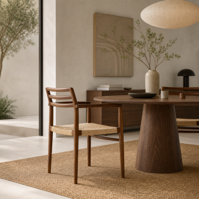 Lot de 2 fauteuils de repas en teck et rotin TINETTO
