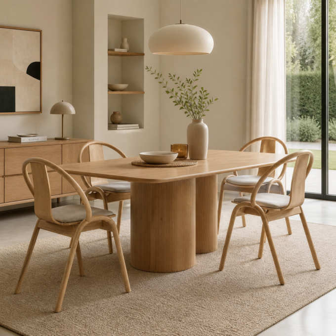 Lot de 2 chaises en orme et similicuir gris TELLARO