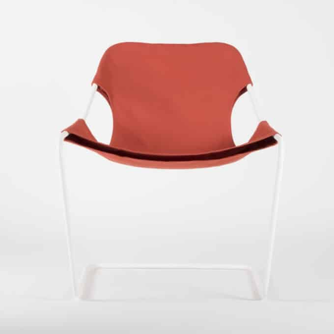 Fauteuil en acier époxy blanc et toile en coton PAULISTANO