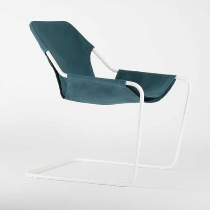 Fauteuil en acier époxy blanc et toile en coton PAULISTANO