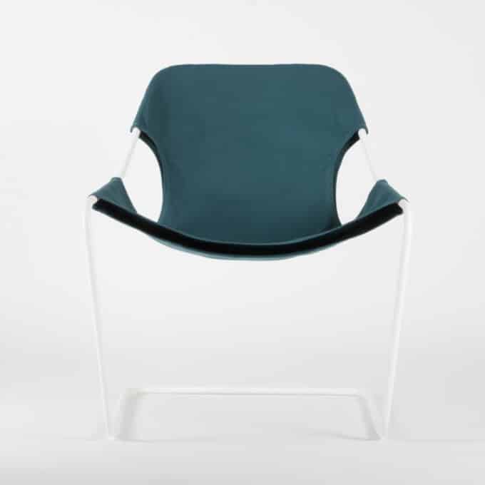 Fauteuil en acier époxy blanc et toile en coton PAULISTANO