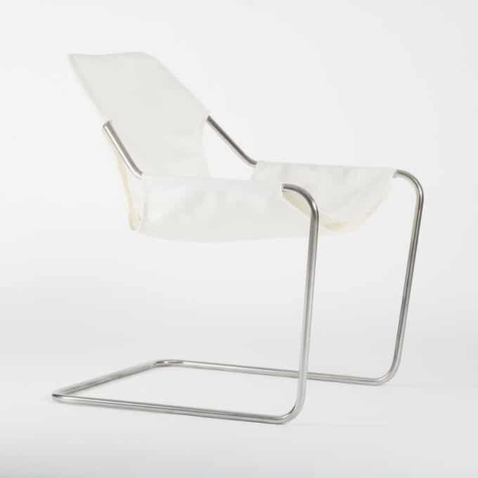 Fauteuil en acier inoxydable poli et toile en coton PAULISTANO