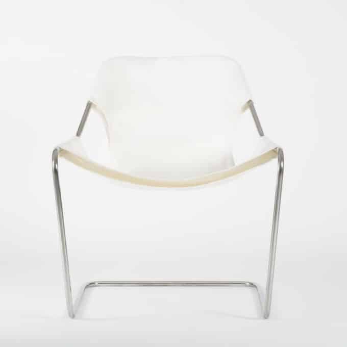 Fauteuil en acier inoxydable poli et toile en coton PAULISTANO