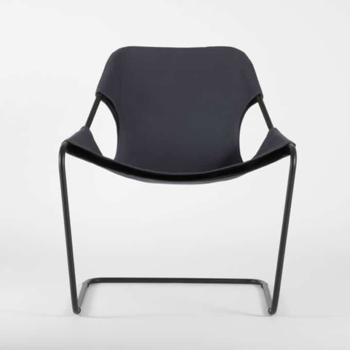 Fauteuil en acier époxy noir et toile en coton PAULISTANO