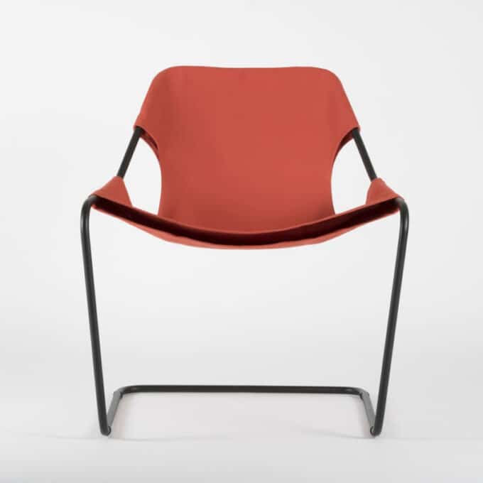 Fauteuil en acier époxy noir et toile en coton PAULISTANO