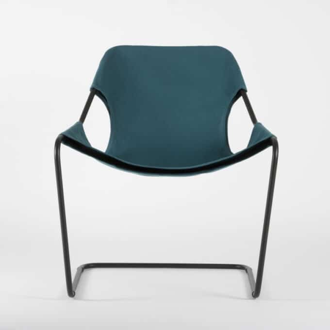 Fauteuil en acier époxy noir et toile en coton PAULISTANO