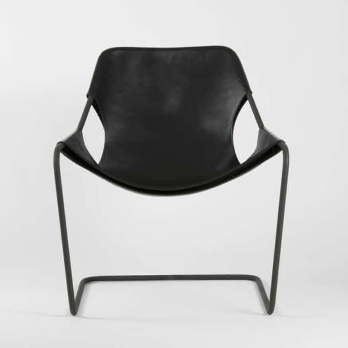 Fauteuil en acier carbone phosphaté et cuir pleine fleur PAULISTANO