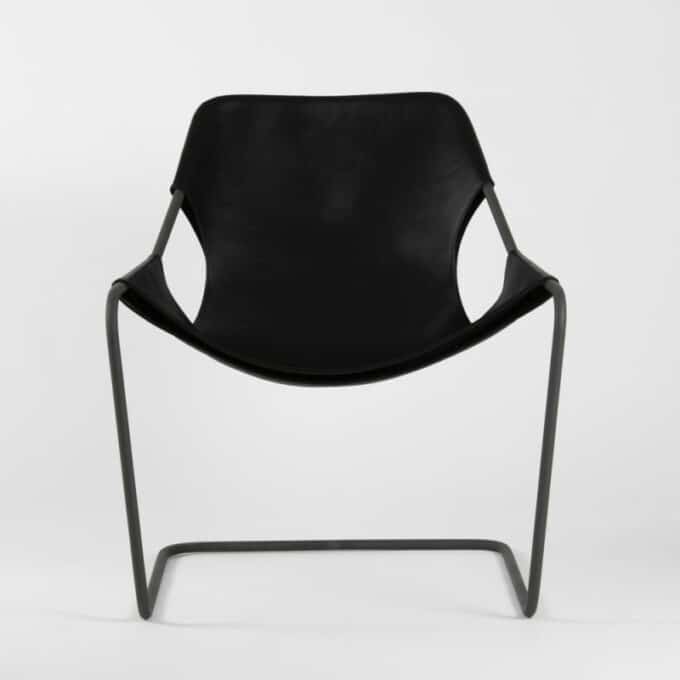 Fauteuil en acier carbone phosphaté et cuir pleine fleur PAULISTANO