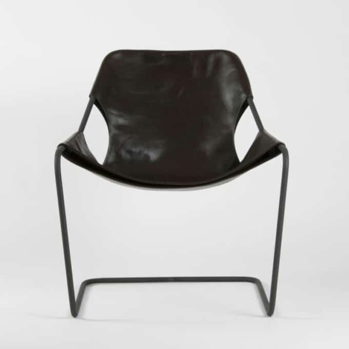 Fauteuil en acier carbone phosphaté et cuir pleine fleur PAULISTANO