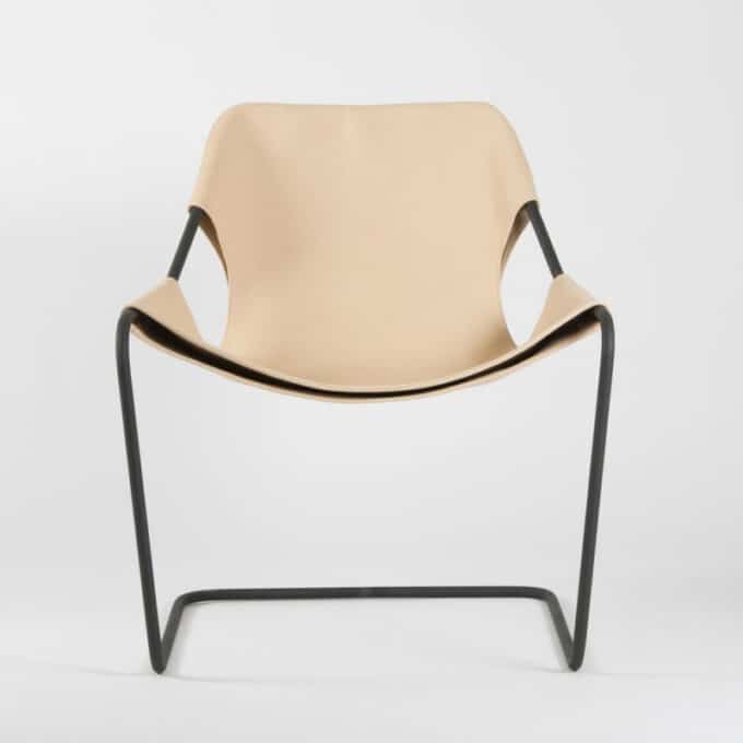 Fauteuil en acier carbone phosphaté et cuir pleine fleur PAULISTANO