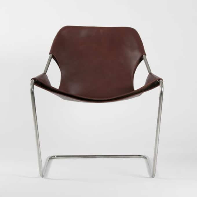 Fauteuil en acier inoxydable poli et cuir pleine fleur PAULISTANO