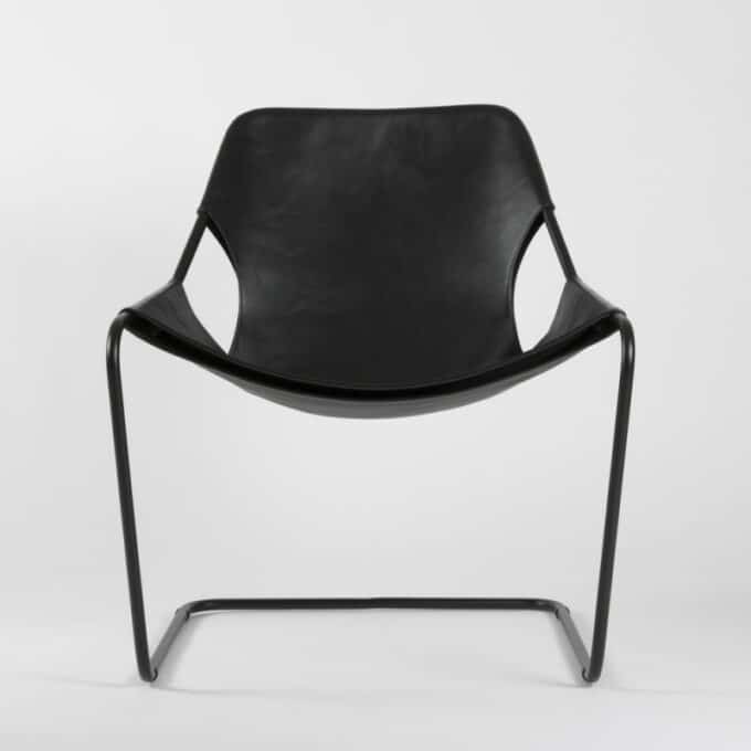 Fauteuil en acier carbone époxy noir et cuir pleine fleur PAULISTANO