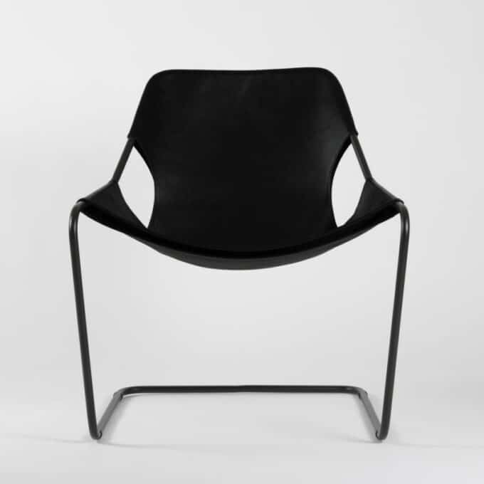 Fauteuil en acier carbone époxy noir et cuir pleine fleur PAULISTANO