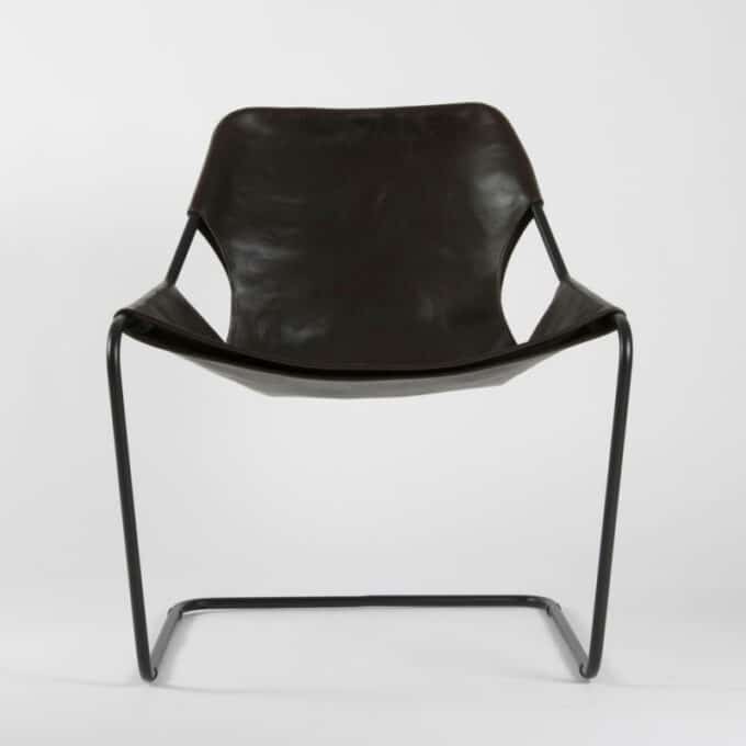 Fauteuil en acier carbone époxy noir et cuir pleine fleur PAULISTANO