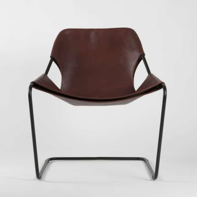 Fauteuil en acier carbone époxy noir et cuir pleine fleur PAULISTANO