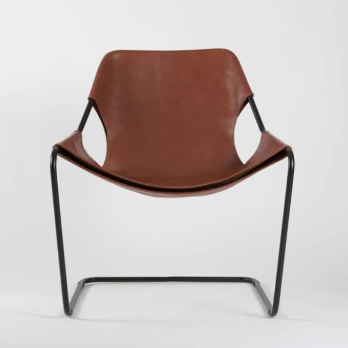 Fauteuil en acier carbone époxy noir et cuir pleine fleur PAULISTANO