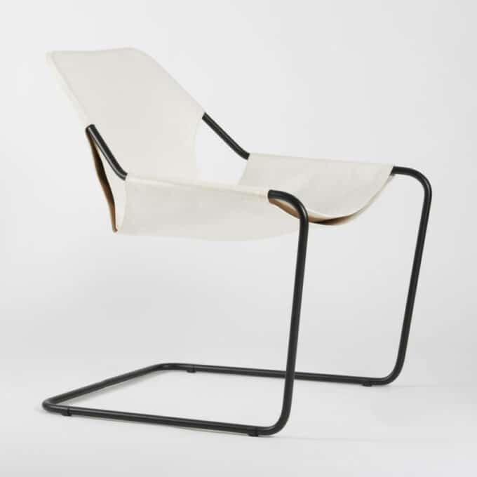 Fauteuil en acier carbone époxy noir et cuir pleine fleur PAULISTANO