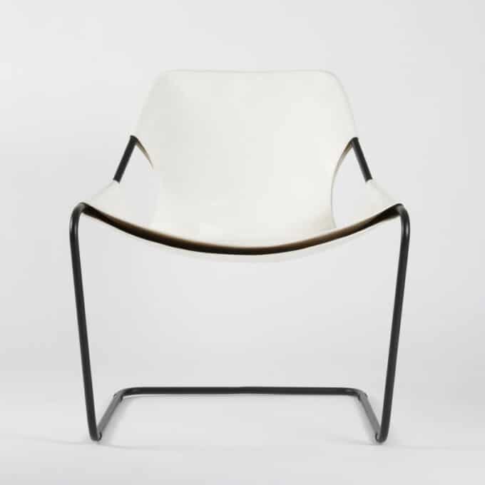 Fauteuil en acier carbone époxy noir et cuir pleine fleur PAULISTANO