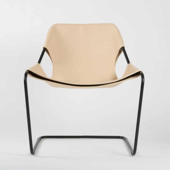 Fauteuil en acier carbone époxy noir et cuir pleine fleur PAULISTANO