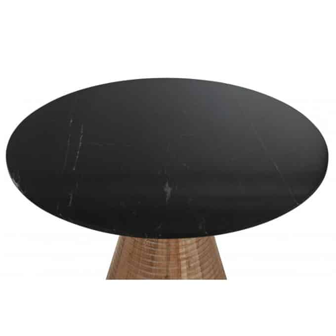Table de repas ronde en acacia et marbre noir PORTOFINO diamètre 115