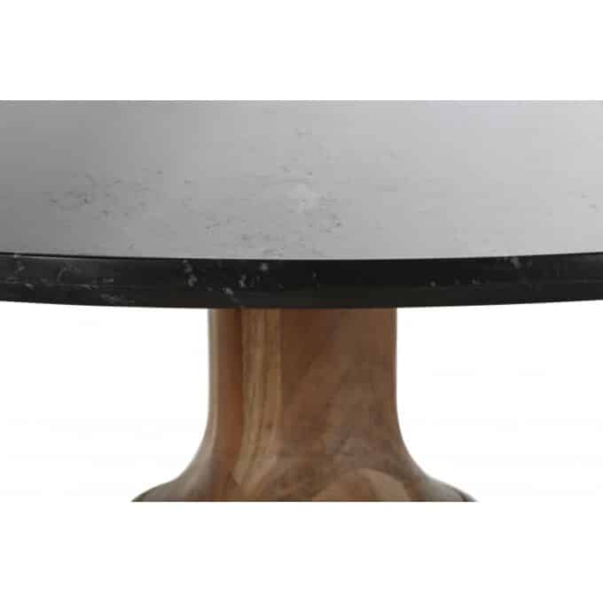 Table de repas ronde en acacia et marbre noir PORTOFINO diamètre 115