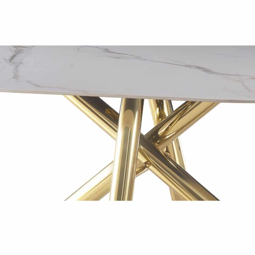 Table de repas ovale 180x90 métal doré et céramique marbre blanc MIAMI – Image 3