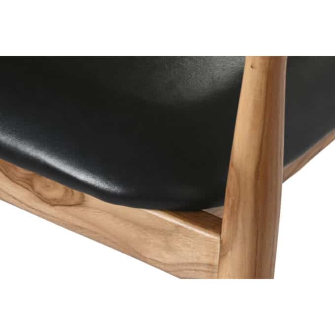 Fauteuil de repas en teck et cuir noir PALMARIA