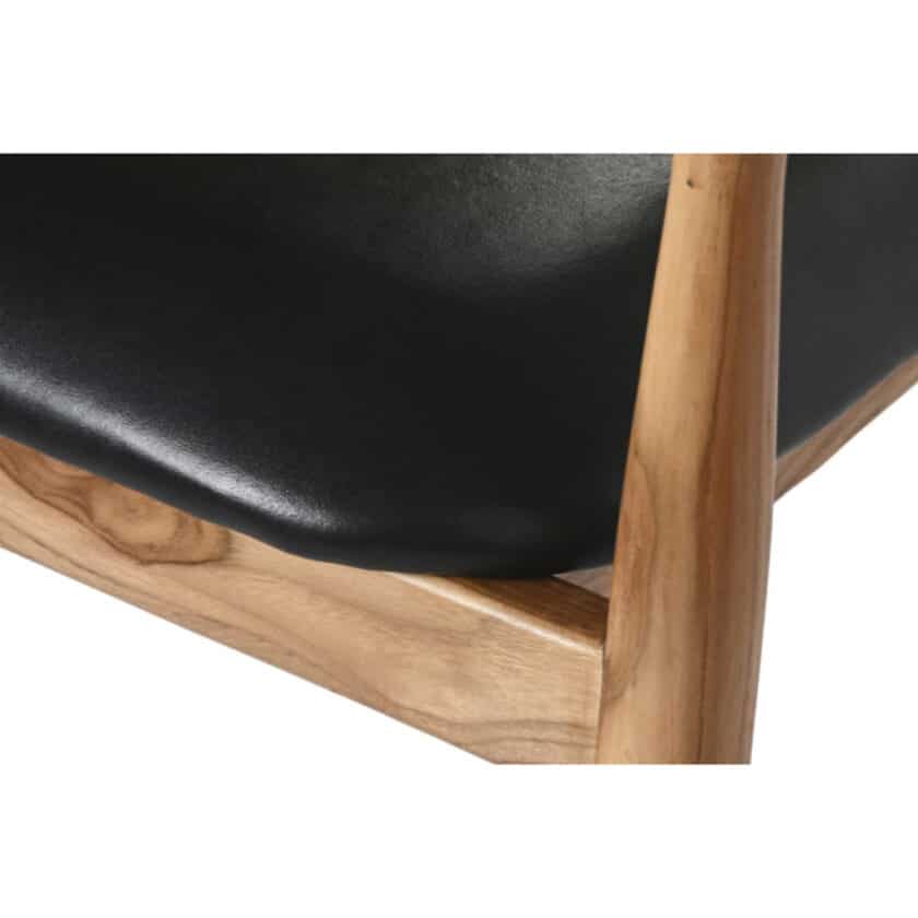 Fauteuil de repas en teck et cuir noir PALMARIA – Image 3