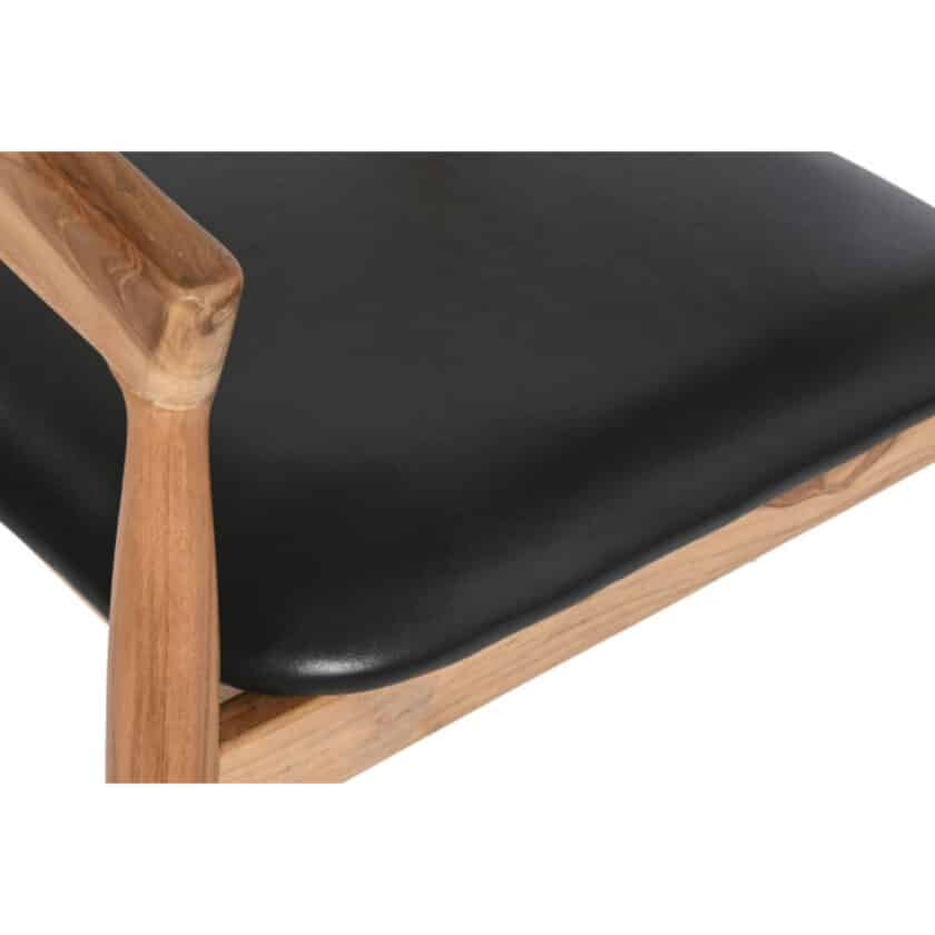 Fauteuil de repas en teck et cuir noir PALMARIA – Image 5