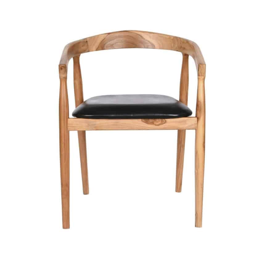 Fauteuil de repas en teck et cuir noir PALMARIA – Image 6