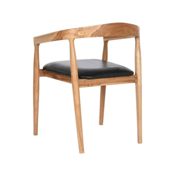 Fauteuil de repas en teck et cuir noir PALMARIA