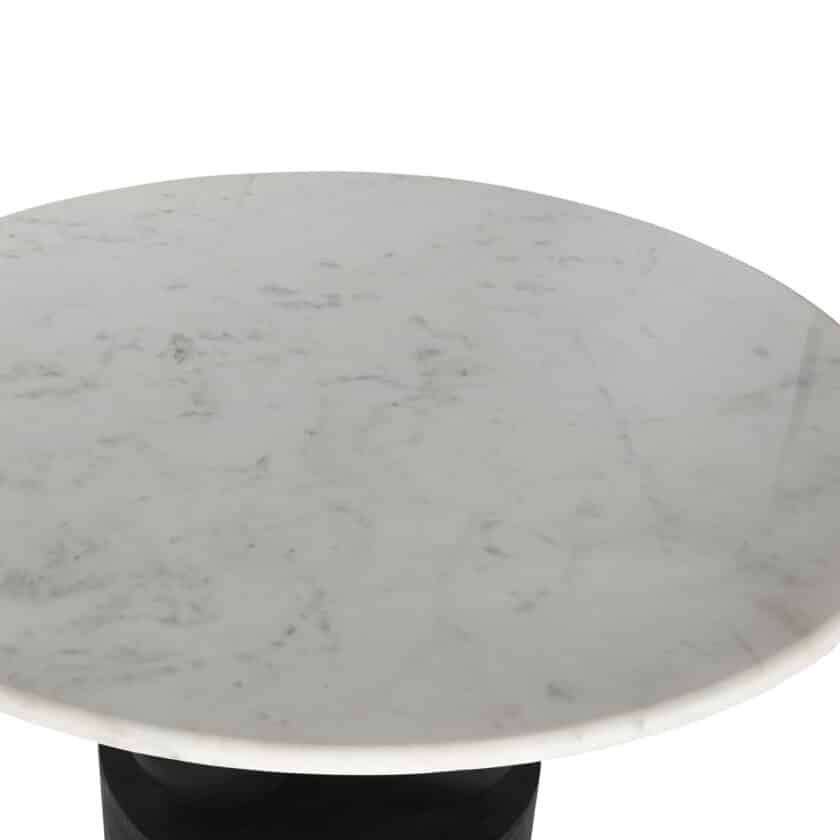 Table de repas ronde en manguier noir et plateau marbre blanc SOHO diamètre 120 cm – Image 2