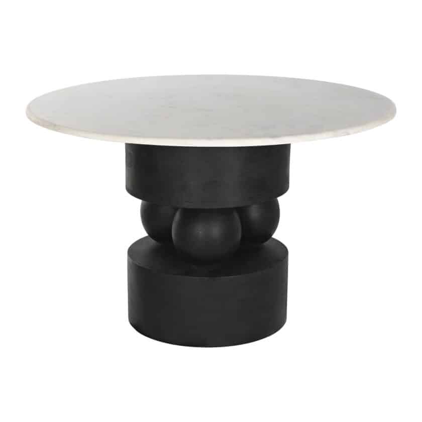 Table de repas ronde en manguier noir et plateau marbre blanc SOHO diamètre 120 cm – Image 6