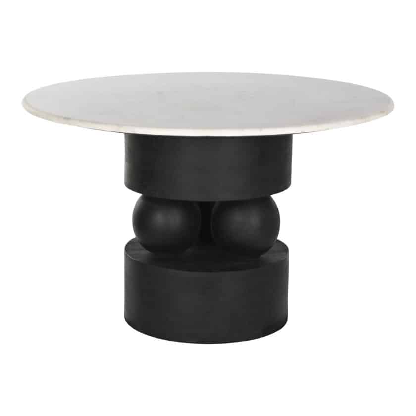 Table de repas ronde en manguier noir et plateau marbre blanc SOHO diamètre 120 cm