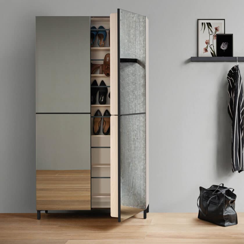 Meuble armoire à chaussures à 2 portes miroir LINEAR par Birex