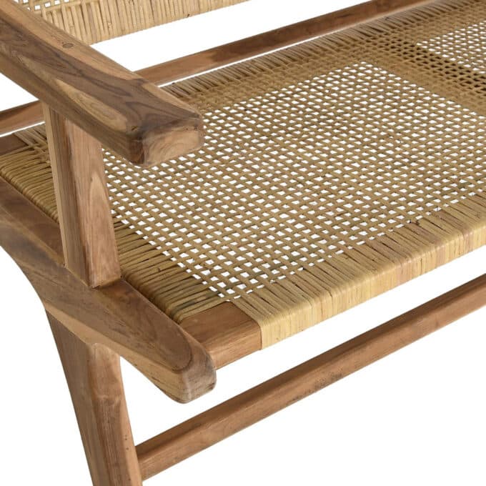 Banc artisanal en teck massif et rotin SIRMIONE