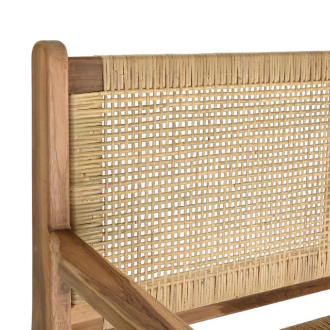 Banc artisanal en teck massif et rotin SIRMIONE