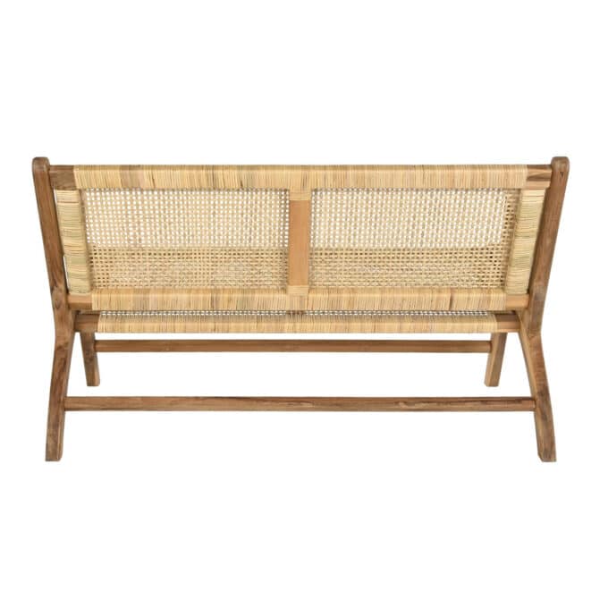 Banc artisanal en teck massif et rotin SIRMIONE