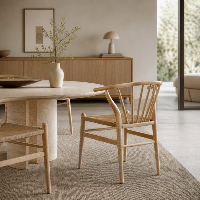 Lot de 2 chaises en orme massif blanchi et fibre tressée NAGOYA
