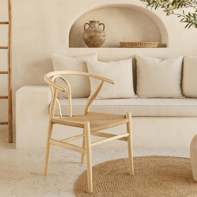Lot de 2 chaises en orme massif naturel et fibre tressée KYOTO