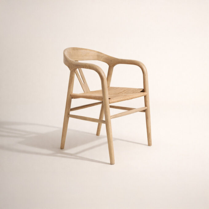 Lot de 2 chaises en orme massif blanchi et fibre tressée OSAKA