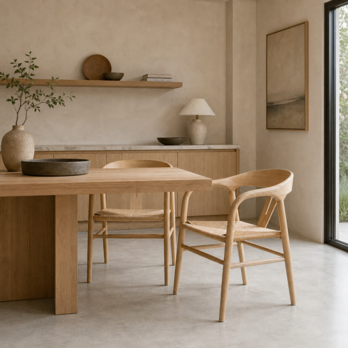 Lot de 2 chaises en orme massif blanchi et fibre tressée OSAKA