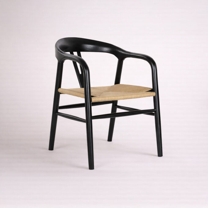 Lot de 2 chaises en orme massif teinté noir et fibre tressée OSAKA