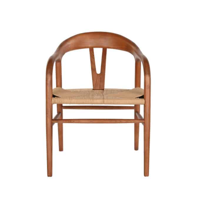 Chaise en orme massif teinté marron et fibre tressée OSAKA