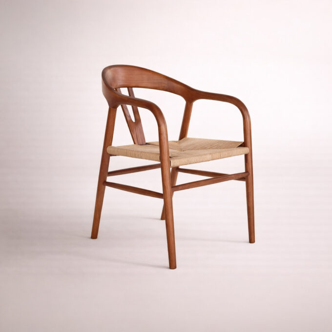 Lot de 2 chaises en orme massif teinté marron et fibre tressée OSAKA