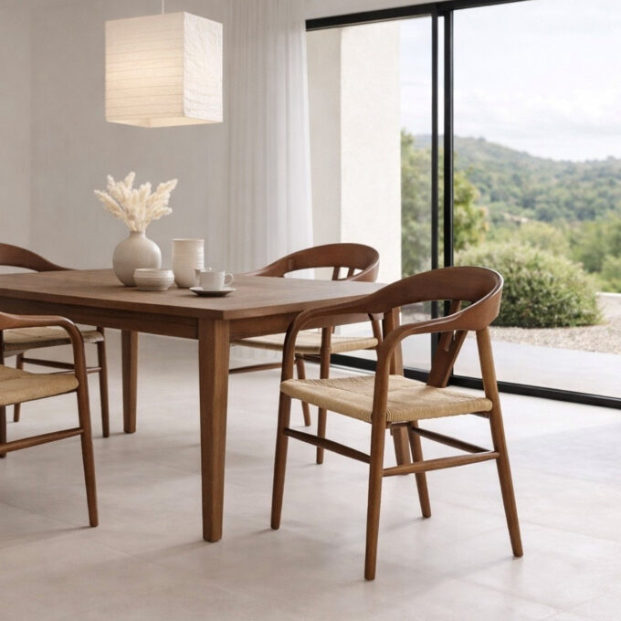 Lot de 2 chaises en orme massif teinté marron et fibre tressée OSAKA